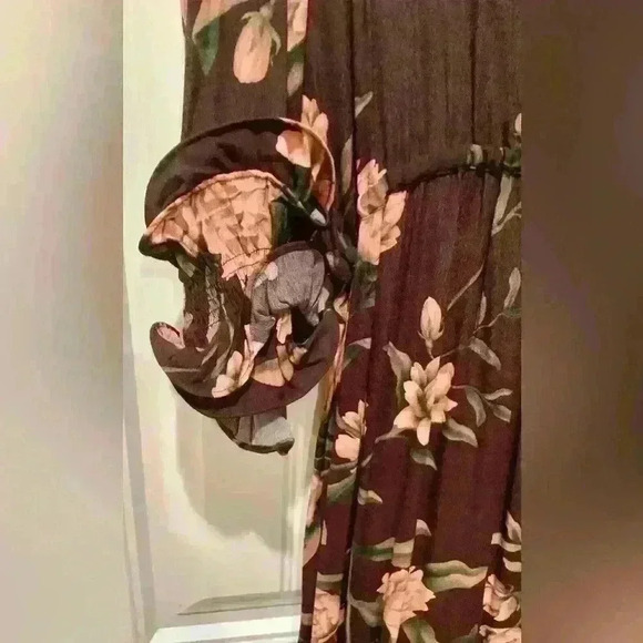 JOHNNA ORTIZ X H&M Crepe Frill Floral Maxi Dress, 3/4 sleeve, Size L - Picture 3 of 9